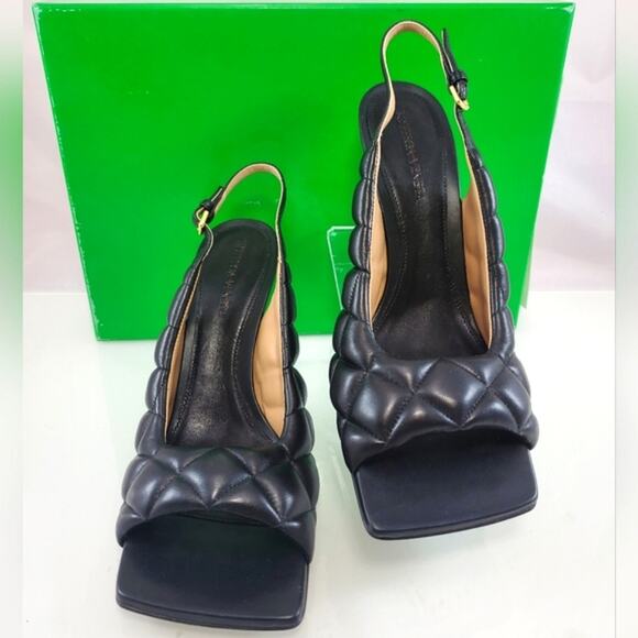NWT$1,250 Bottega Veneta Black Quilted Padded Slingback Heeled Sandals Sz 8.5 - Picture 15 of 16